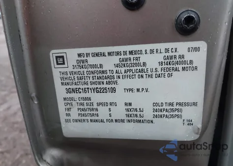 2000 Chevrolet Suburban 1500 Ls from USA, damaged, VIN 3GNEC16T1YG225109